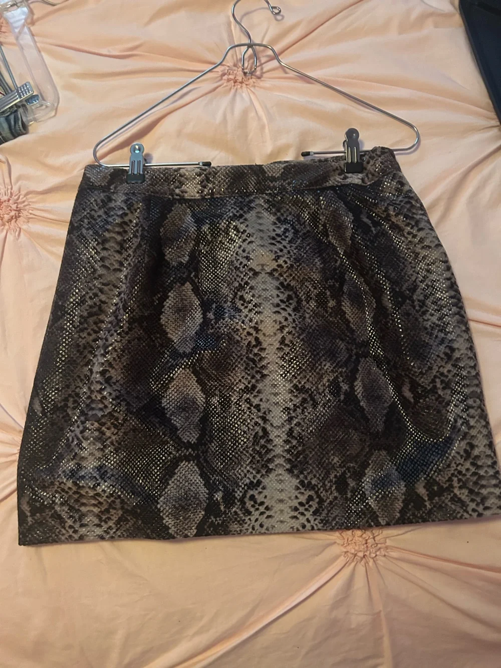 Dance & Marvel Brown Snake-Print Zip Front Mini Skirt